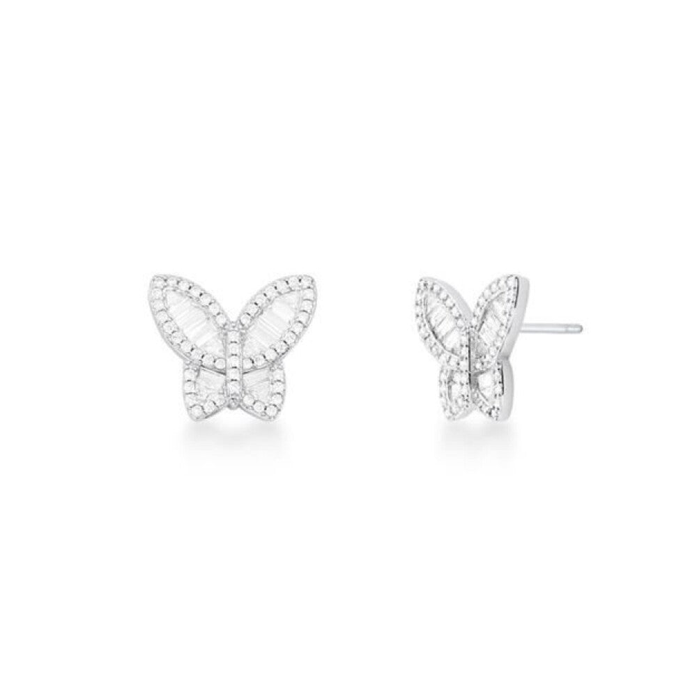 Brinco borboleta cravejada ródio branco