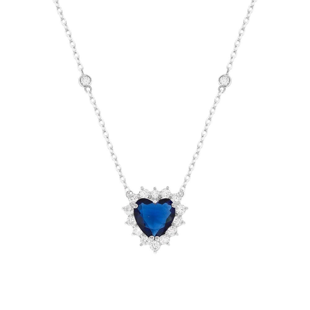 Colar coração Ocean zircônia azul safira ródio branco