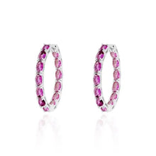 Brinco argola Manhattan zircônias turmalina pink ródio branco