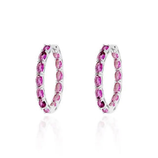 Brinco argola Manhattan zircônias turmalina pink ródio branco