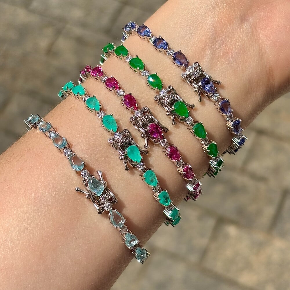 Pulseira riviera Eva zircônias tanzanita ródio branco