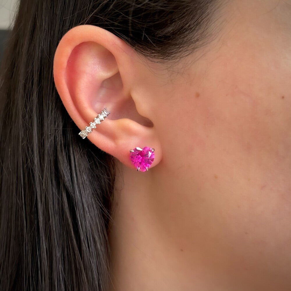 Conjunto Nice coração zircônia turmalina pink prata 925