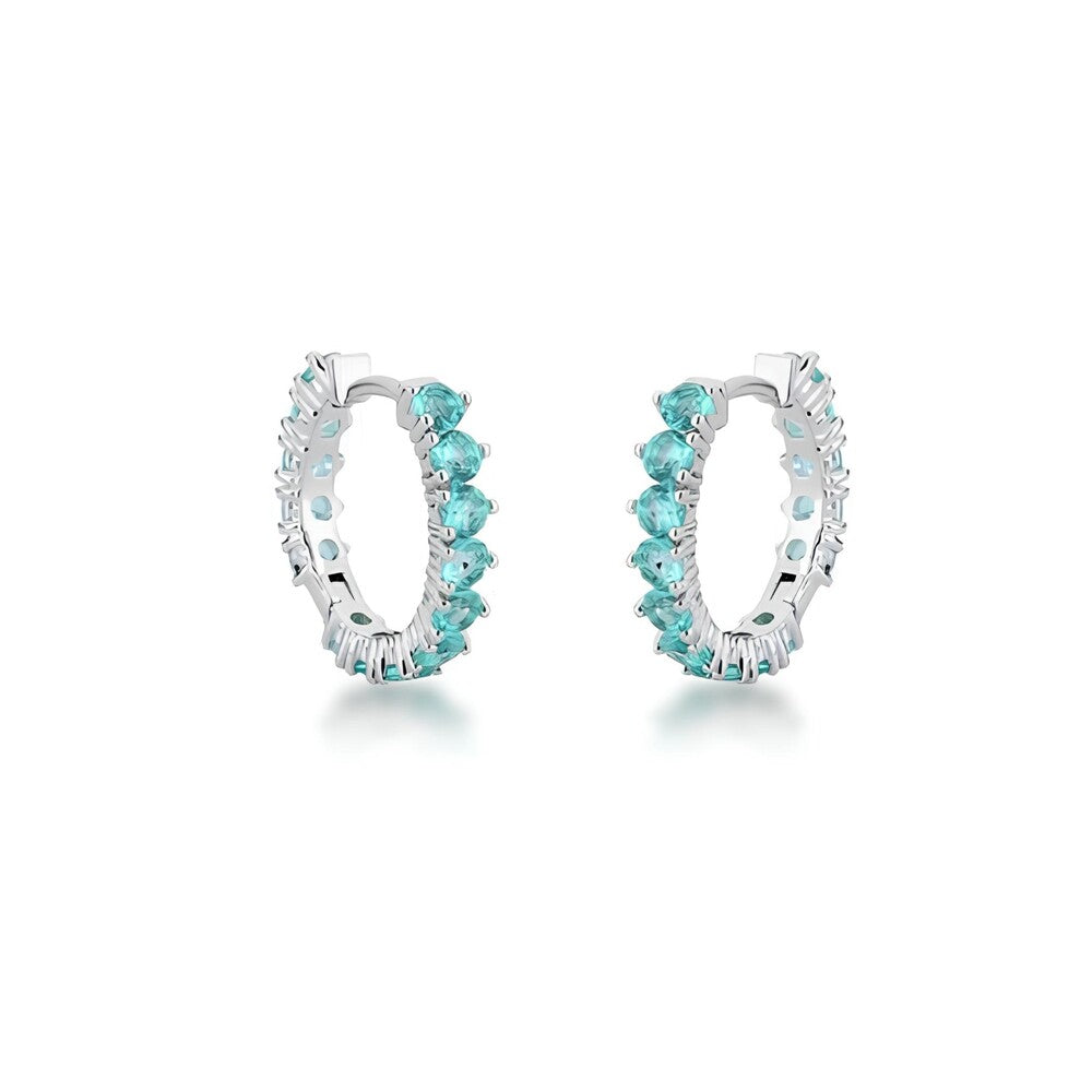 Brinco argola Mabel zircônias esmeralda colombiana ródio branco