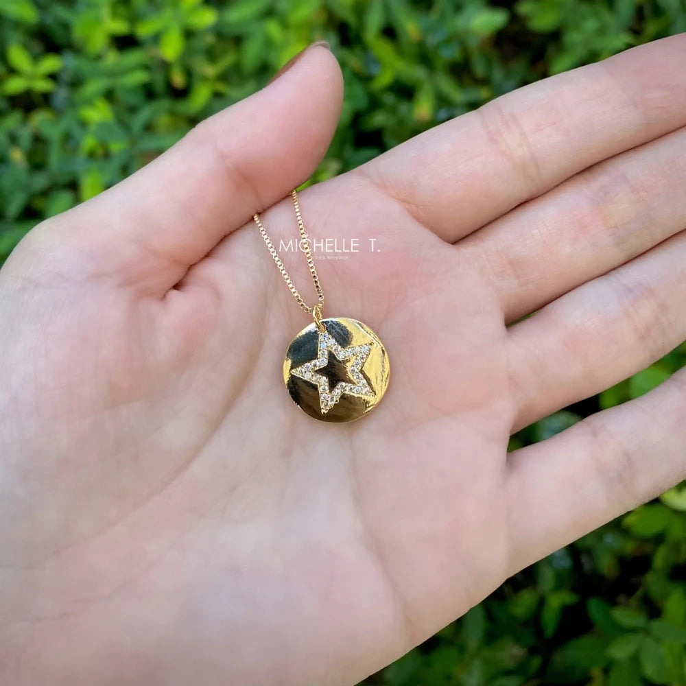 Colar pingente estrela cravejada ouro - foto 3