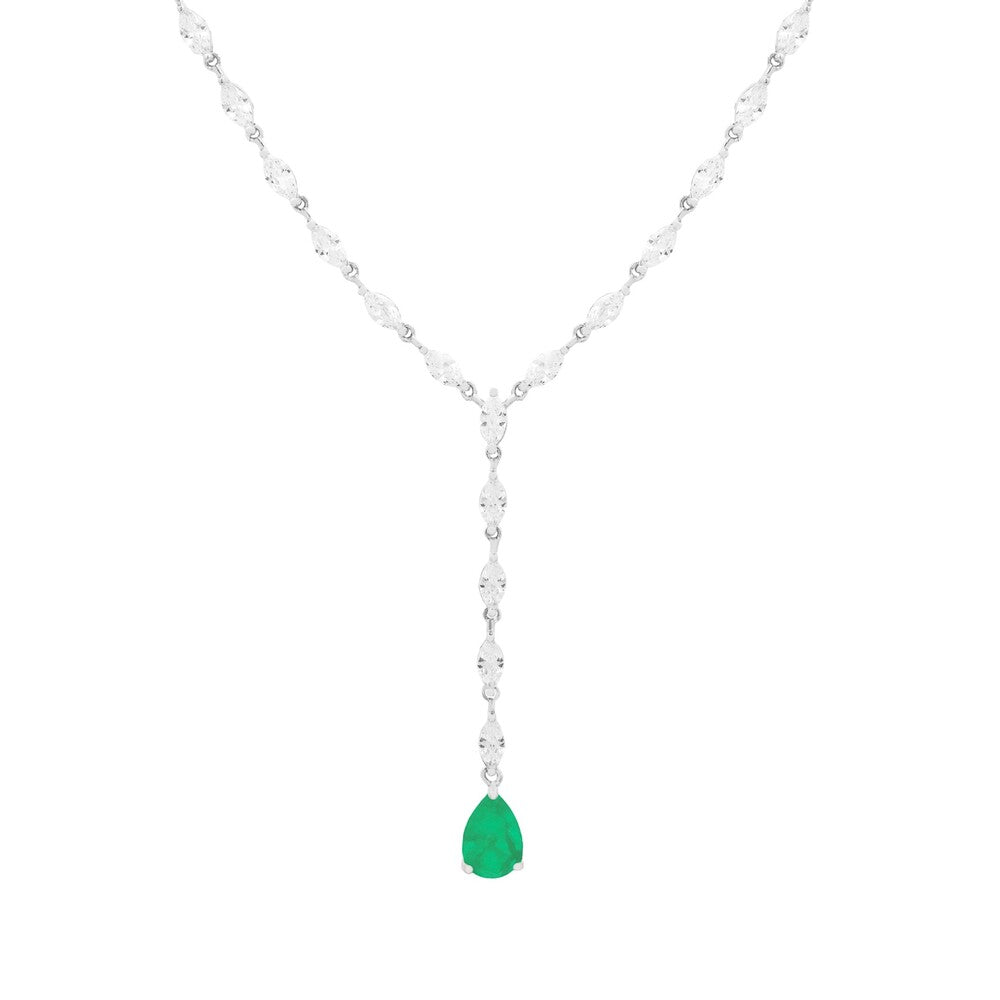 Colar riviera Charlie gravatinha esmeralda fusion ródio branco