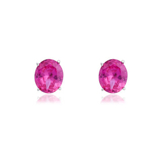 Brinco Lorena oval zircônia turmalina pink prata 925