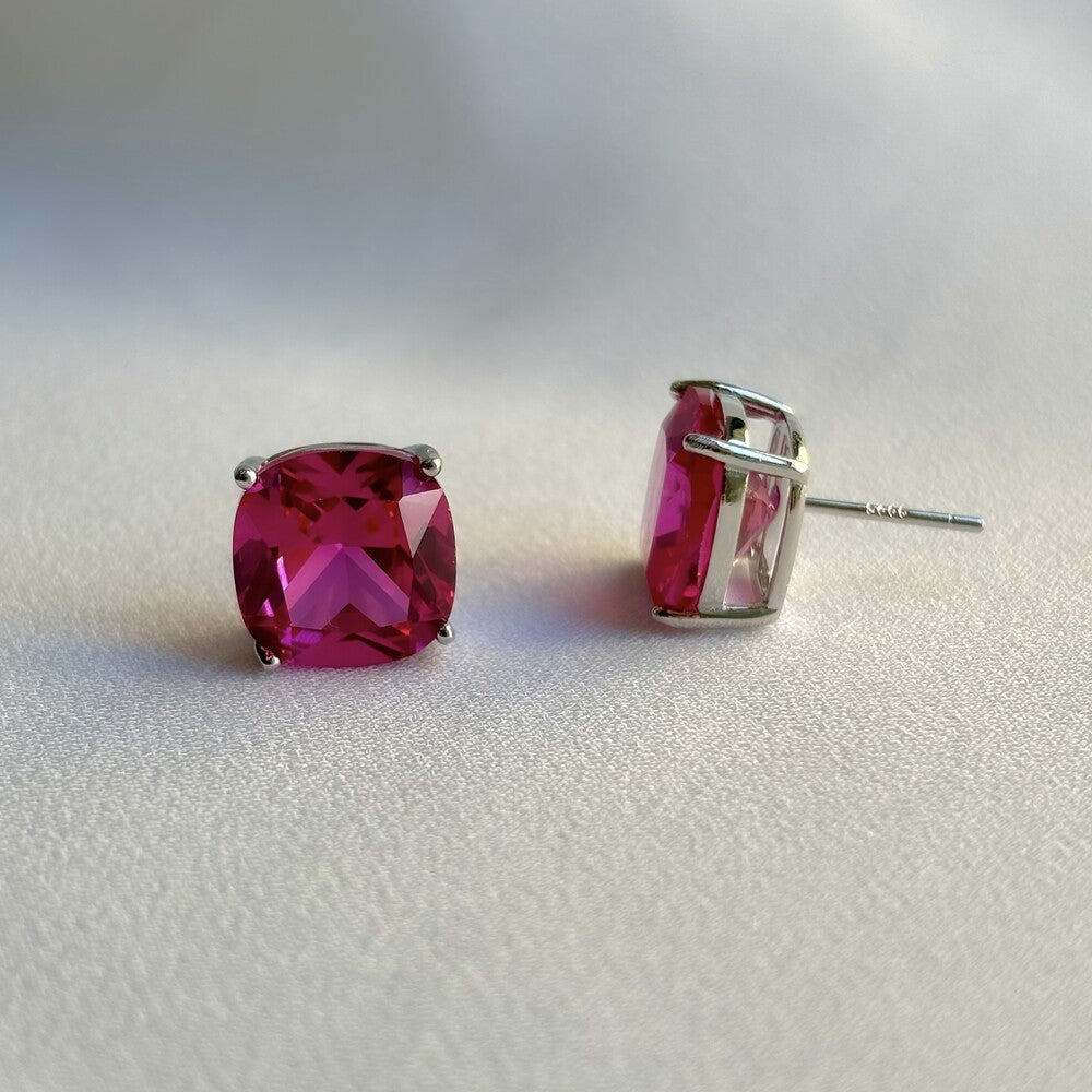 Brinco square zircônia turmalina pink prata 925 - foto 3