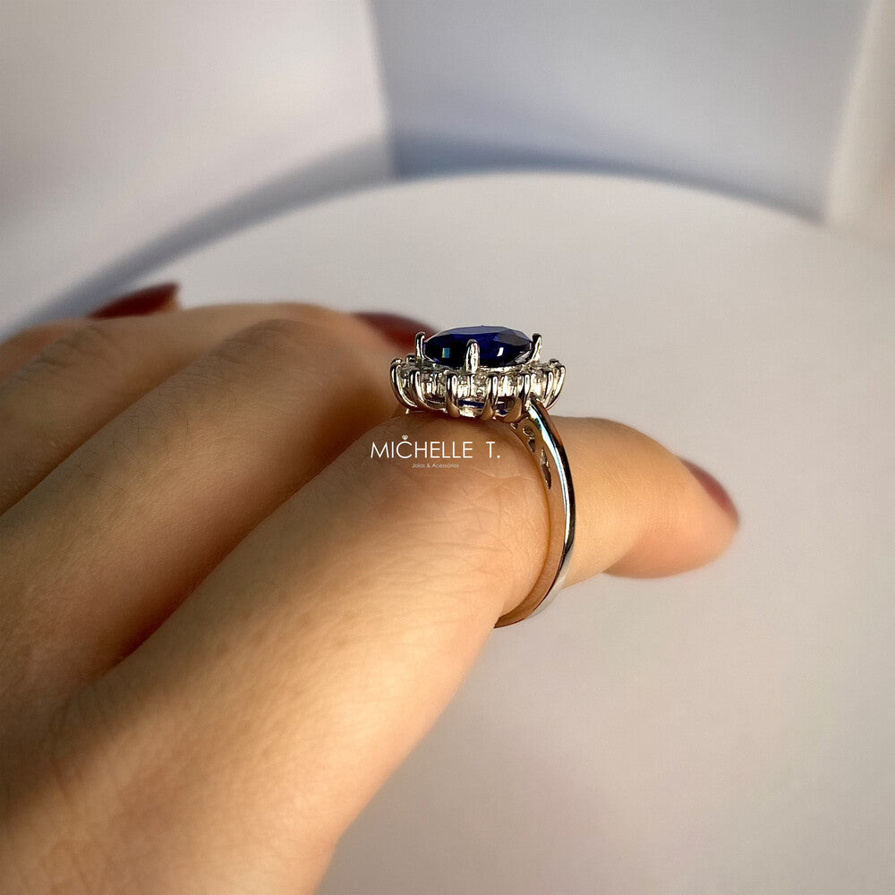 Anel oval zircônia azul safira cravejado prata 925 - foto 4