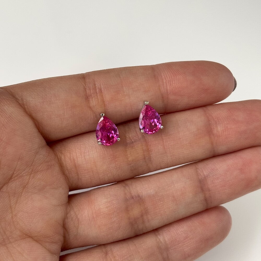 Brinco gotinha zircônia turmalina pink ródio branco - foto 5