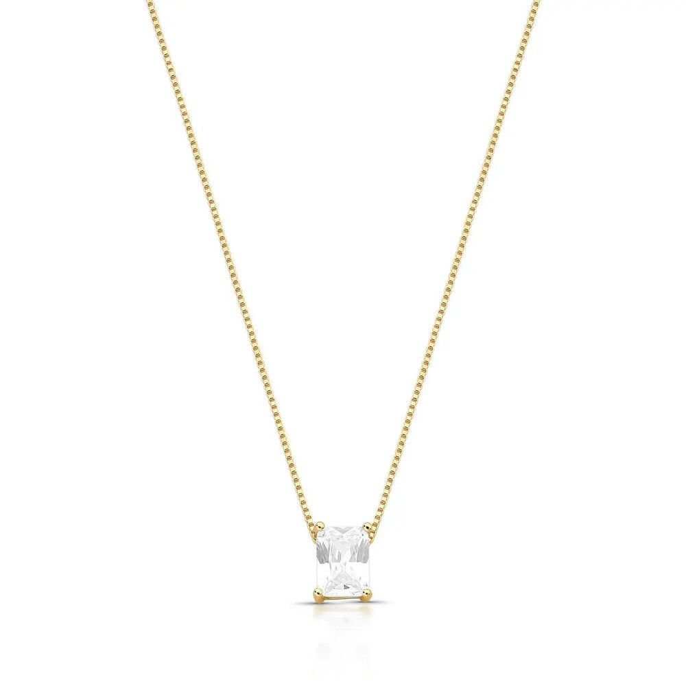 Colar Focus retângulo zircônia branca ouro