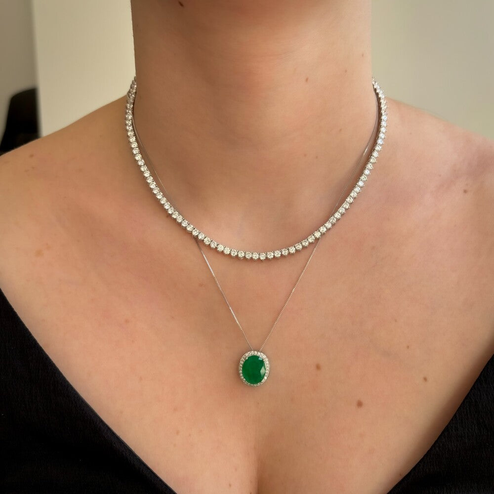 Colar oval Veneza esmeralda fusion ródio branco