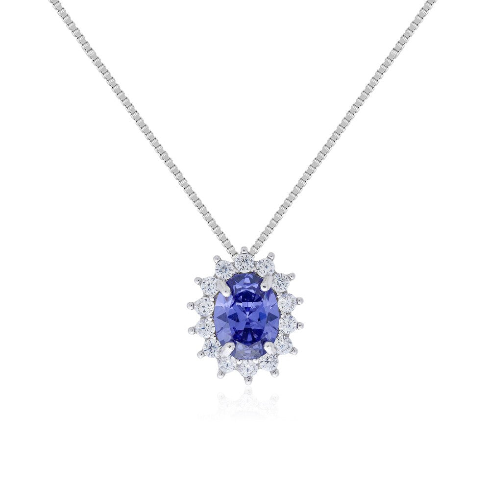 Colar oval cravejado zircônia tanzanita prata 925
