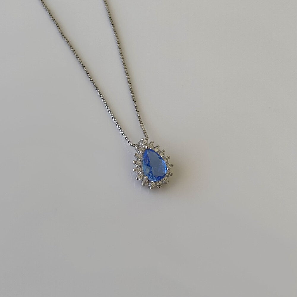 Colar Fran gota zircônia tanzanita ródio branco