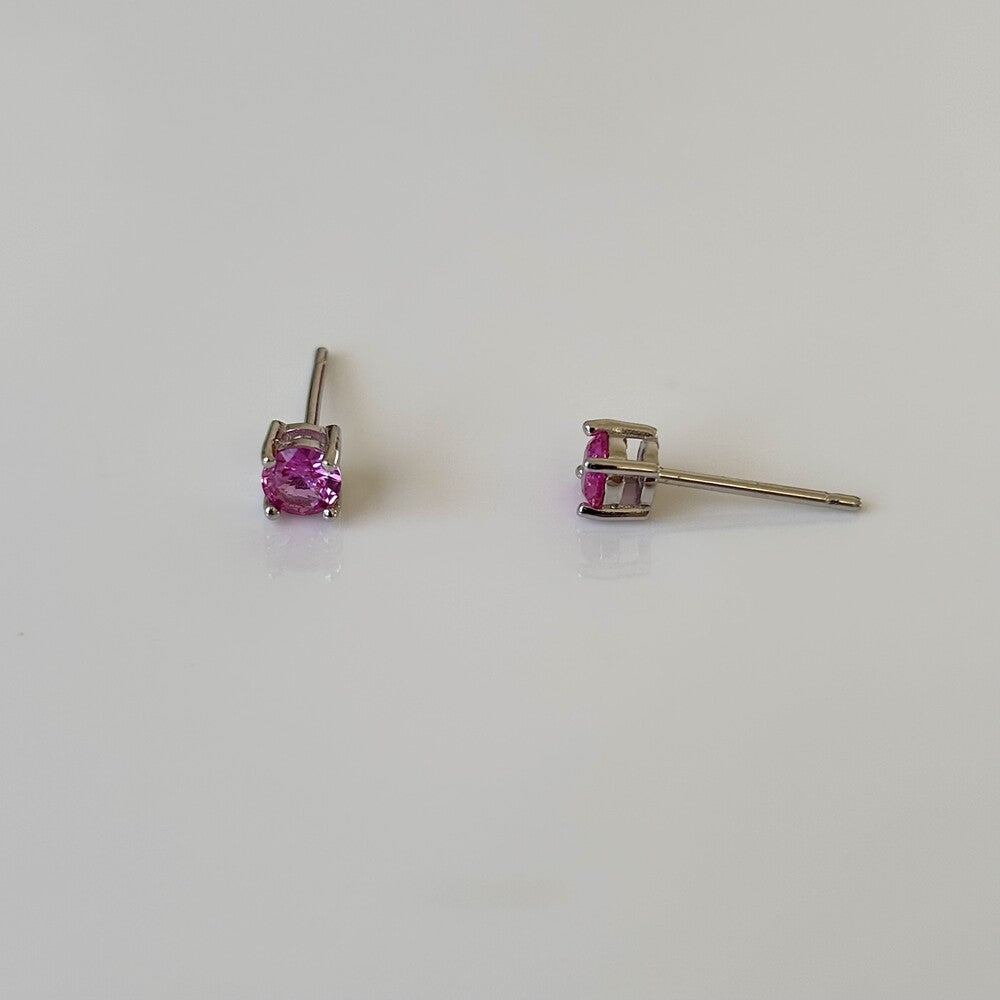 Brinco redondo zircônia turmalina pink ródio branco (4mm) - foto 3