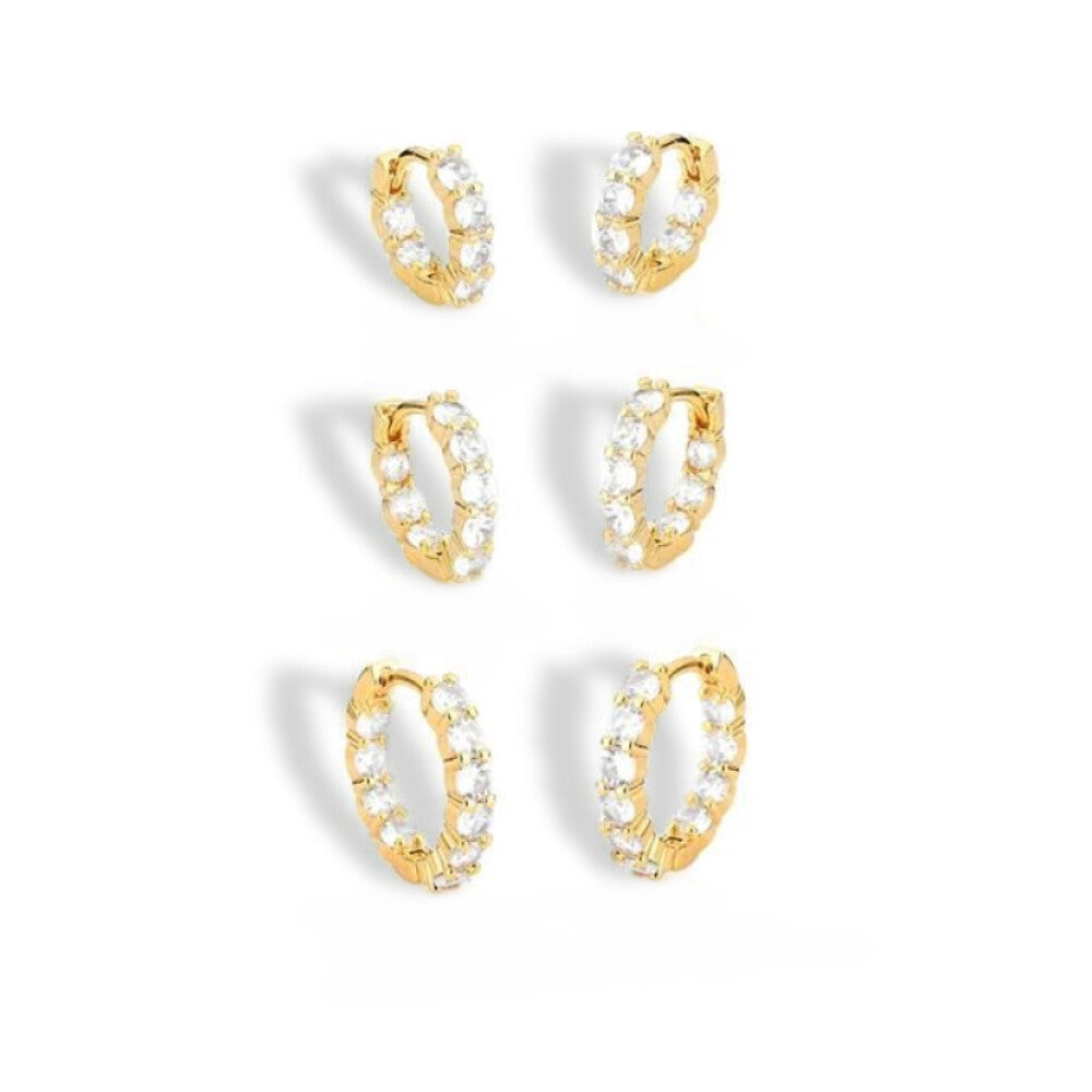 Kit 3 pares brincos argolas cravejadas ouro