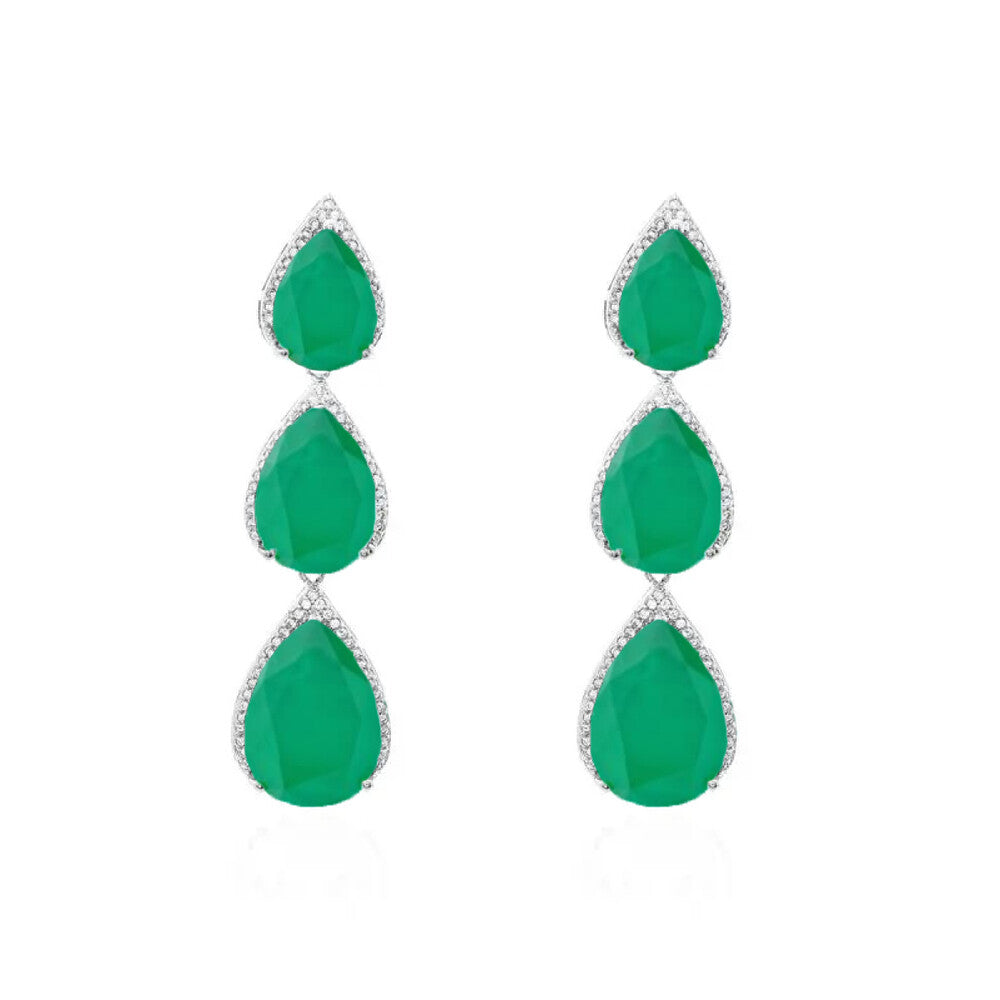 Brinco Malibu esmeralda fusion ródio branco
