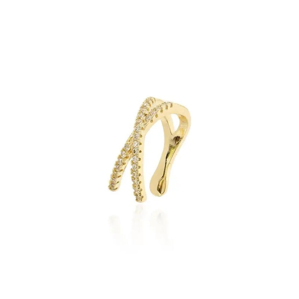 Piercing fake formato X cravejado ouro