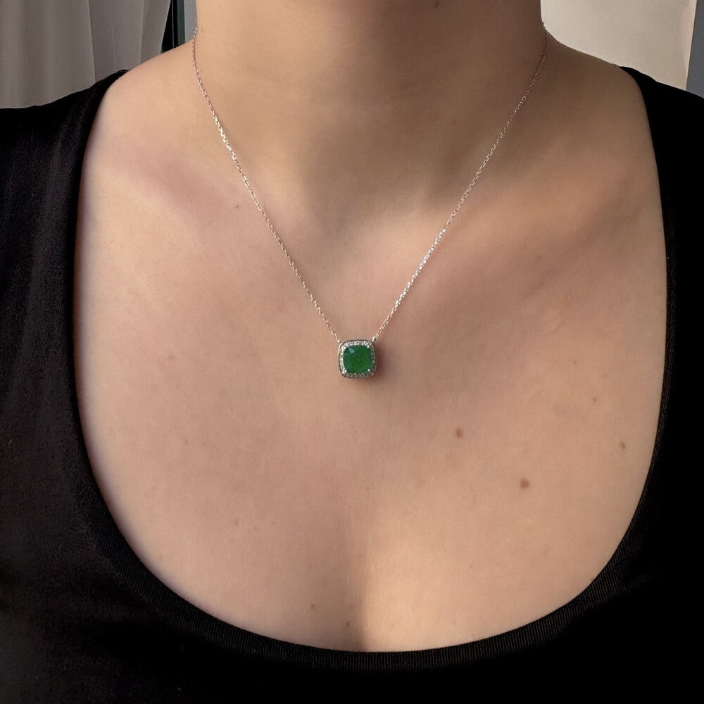 Conjunto Jolie quadrado esmeralda fusion prata 925