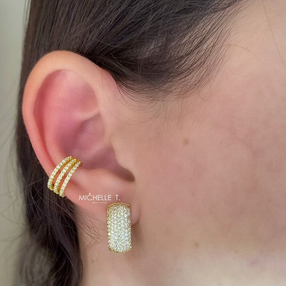 Piercing fake Celine cravejado prata 925 banho ouro - foto 2