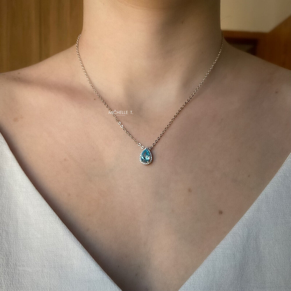 Colar Paty gota zircônia água marinha ródio branco - foto 2