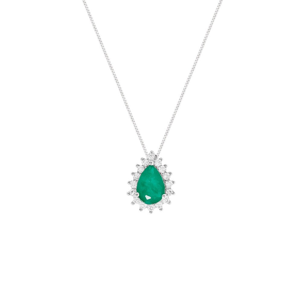 Colar Fran gota esmeralda fusion ródio branco