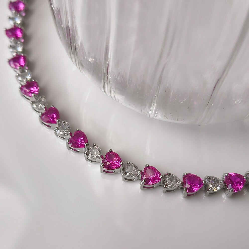 Pulseira riviera Love zircônias turmalina pink ródio branco - foto 4
