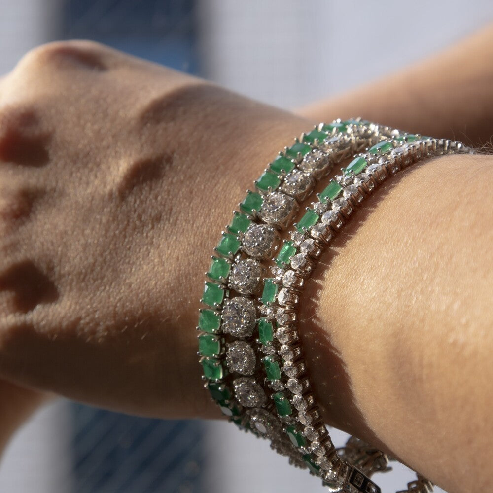 Pulseira riviera Laura esmeralda fusion ródio branco