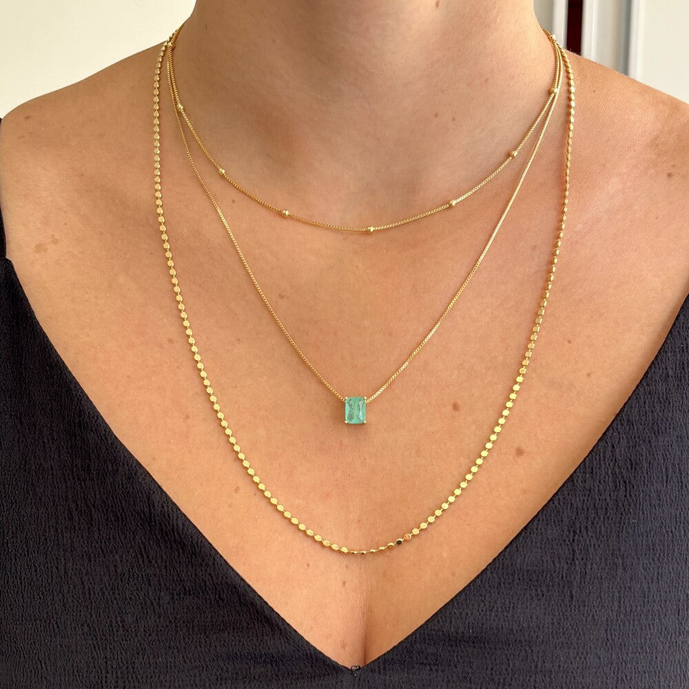 Colar Focus retângulo esmeralda colombiana fusion ouro