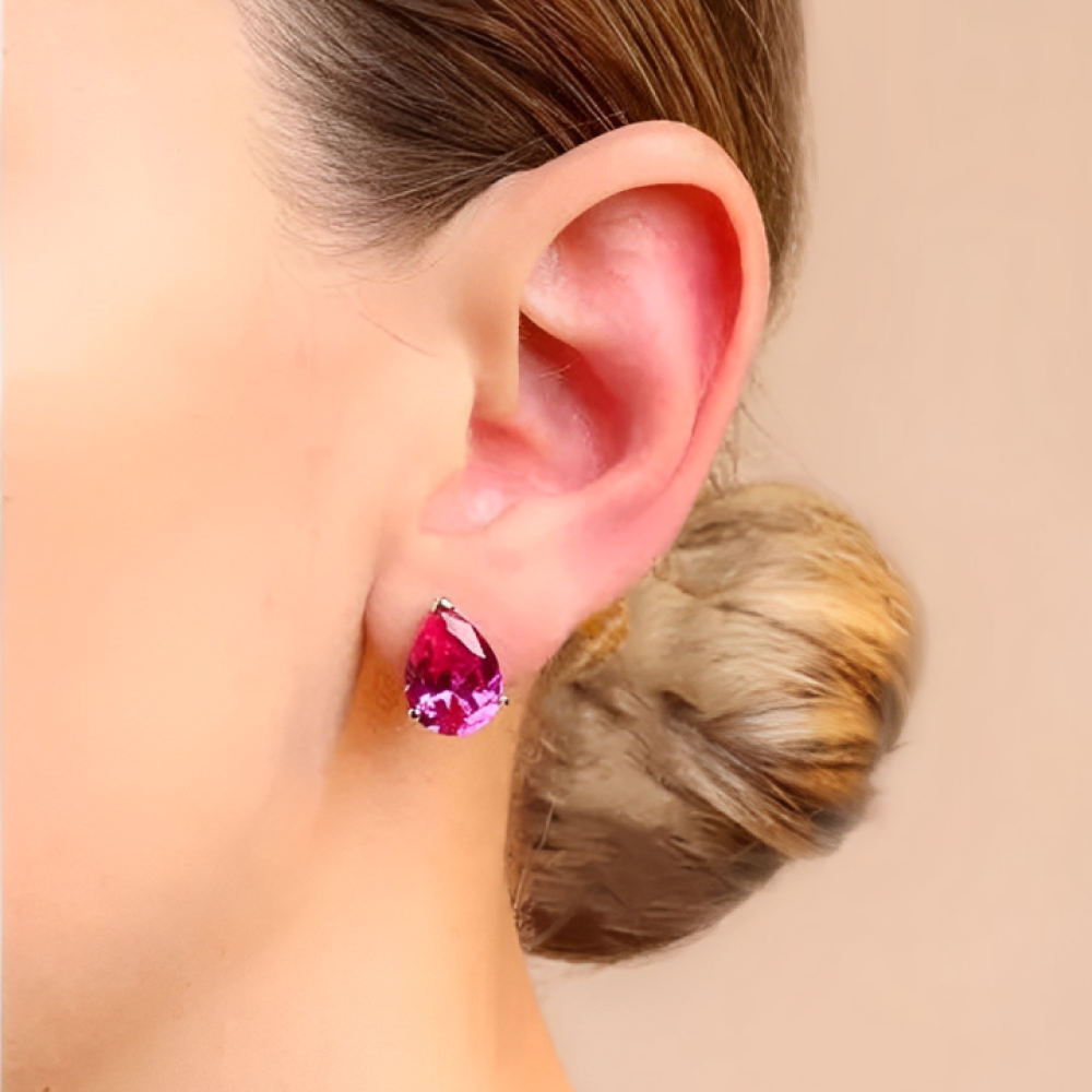 Conjunto Luma gota zircônia turmalina pink prata 925