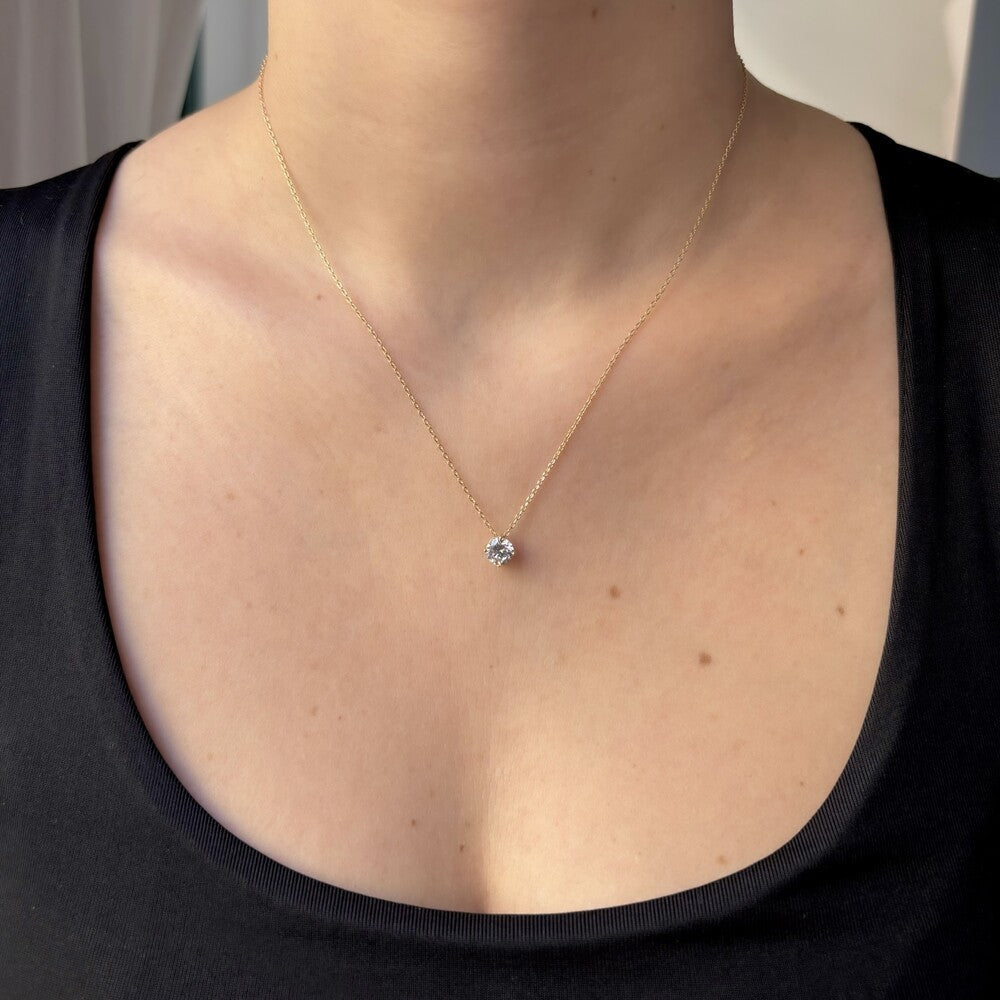 Conjunto redondo zircônia branca prata 925 banho ouro (6mm)