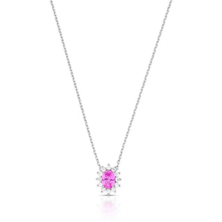 Colar Winnie oval zircônia turmalina pink ródio branco