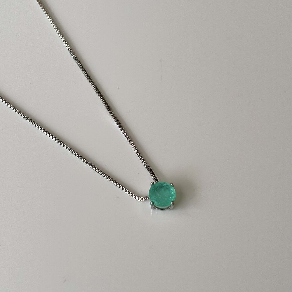 Colar ponto de luz esmeralda colombiana fusion ródio branco (6mm) - foto 3