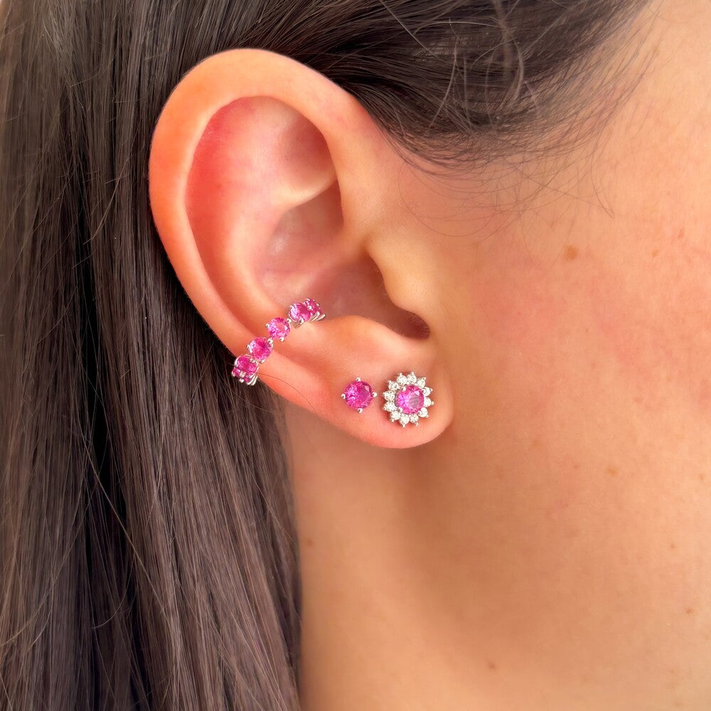 Brinco redondo zircônia turmalina pink prata 925 (4mm) - foto 2