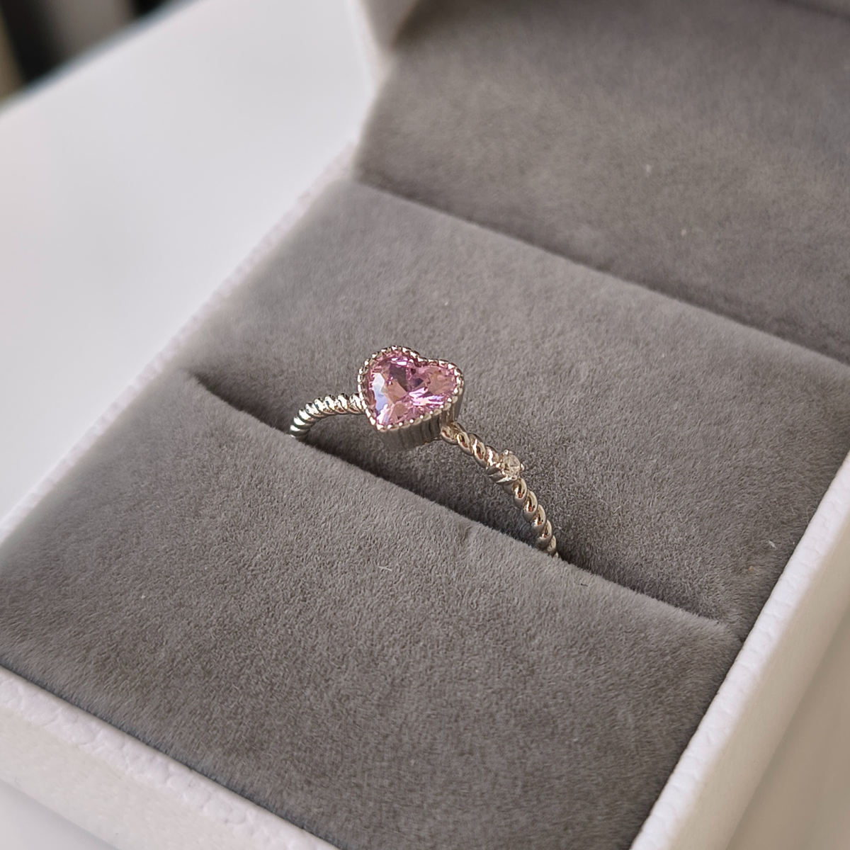 Anel coração rosa prata 925