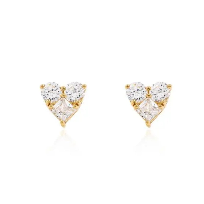 Brinco Isa coração zircônias brancas ouro