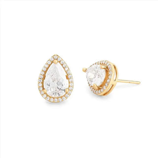 Brinco Paty gota zircônia branca ouro