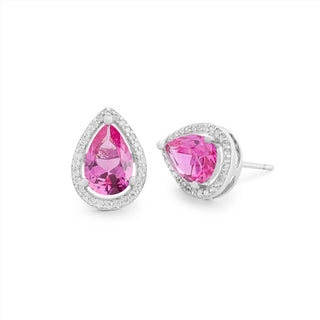 Brinco Paty gota zircônia turmalina pink ródio branco