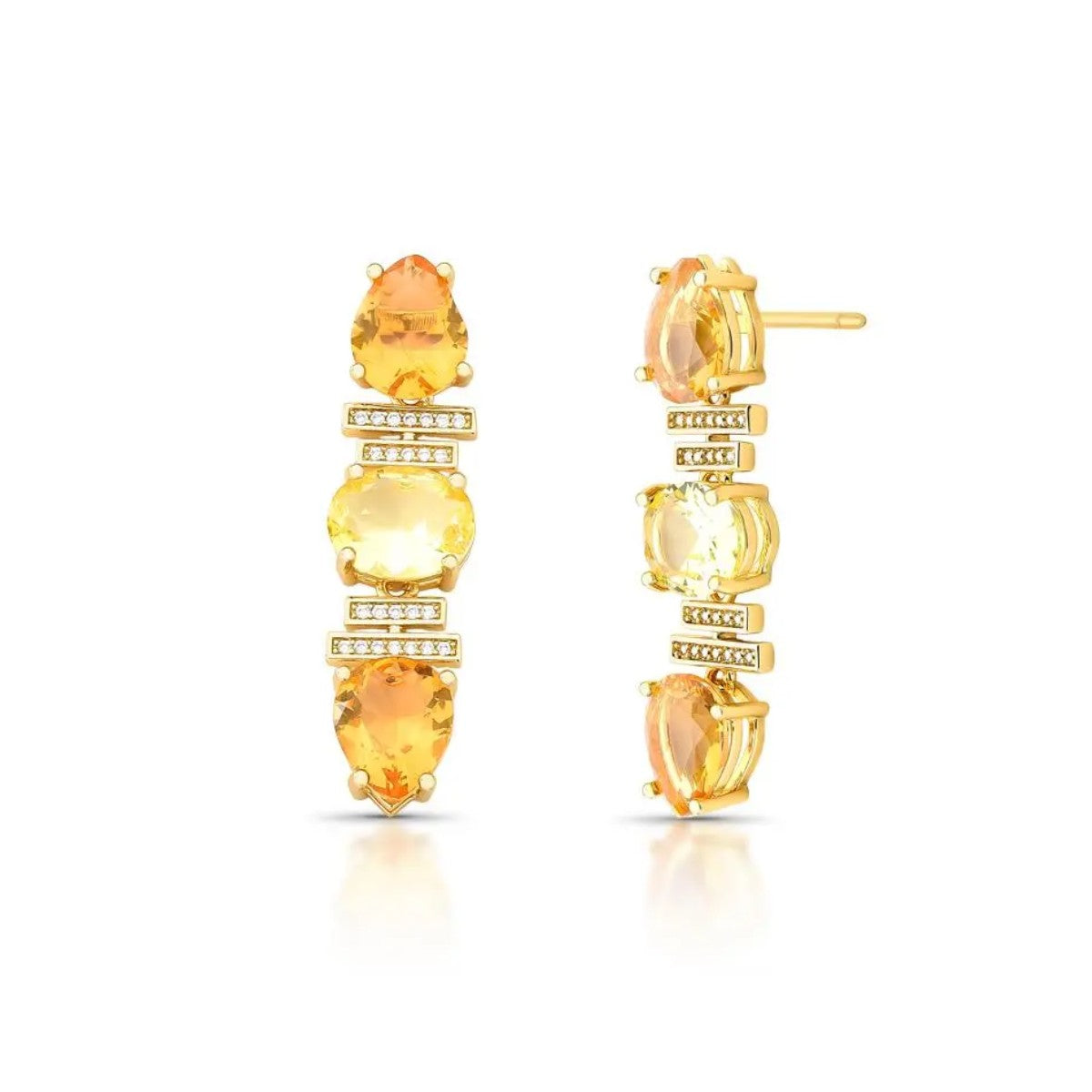 Brinco Sunset zircônias fancy yellow e champagne ouro