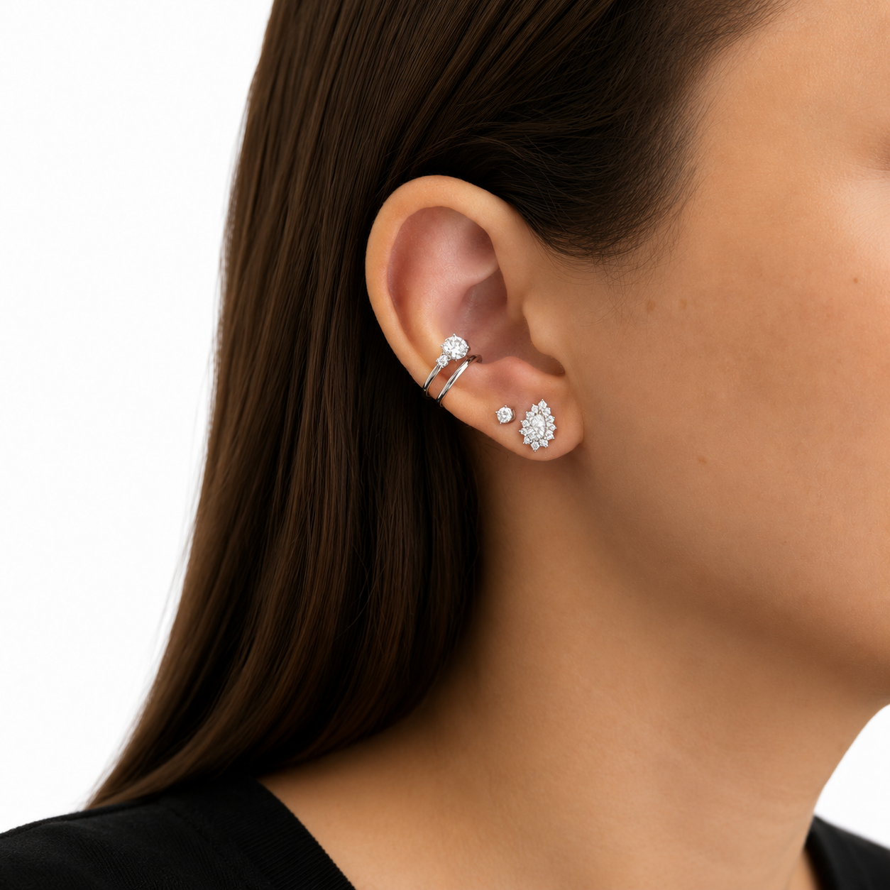 Brinco Birdie gota Moissanite cravejado prata 925