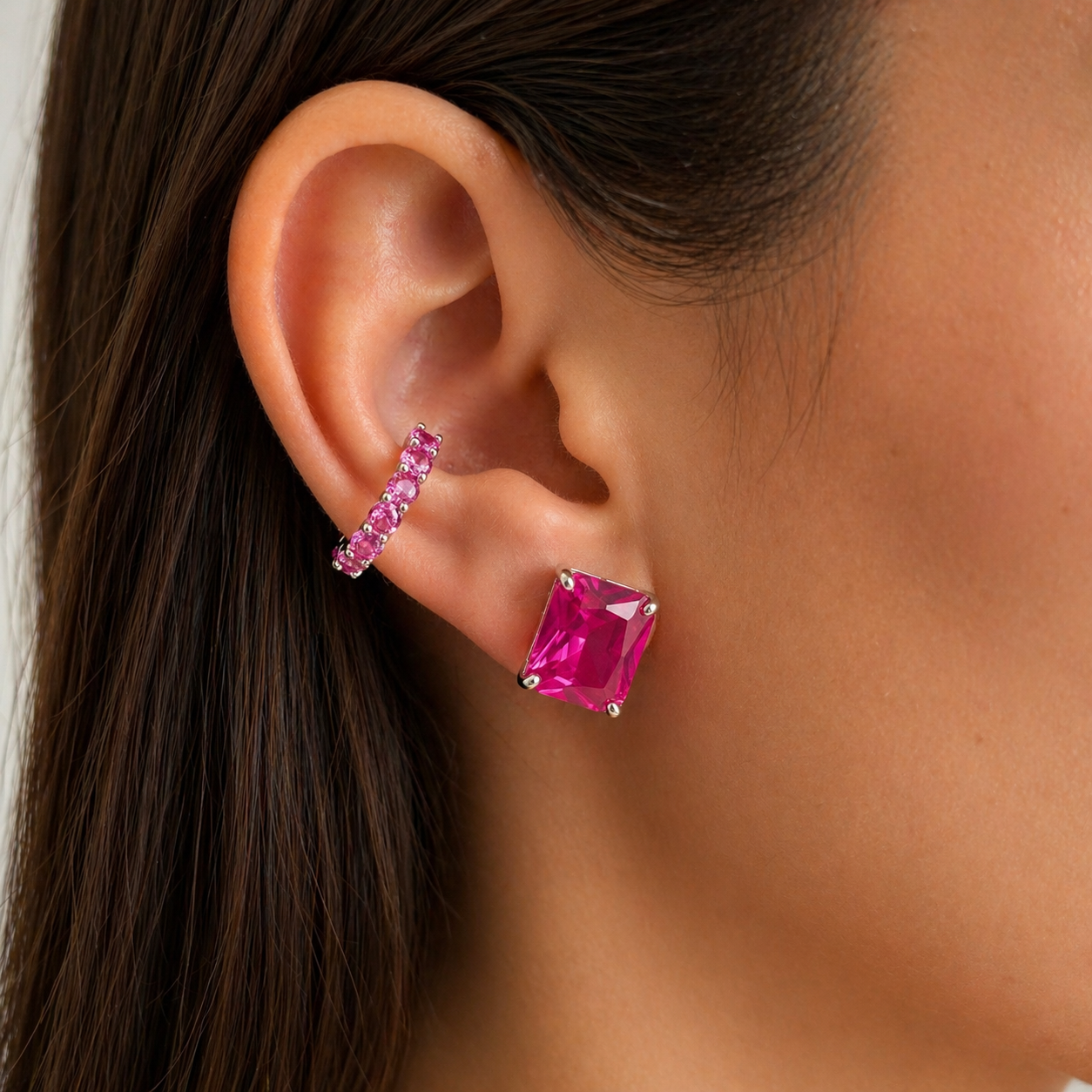 Brinco Capri retângulo zircônia turmalina pink prata 925 - foto 2