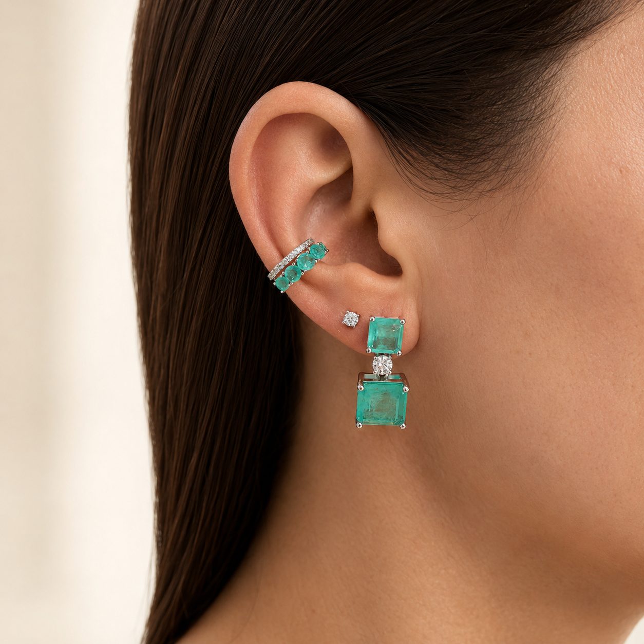 Piercing fake Maldivas esmeralda colombiana fusion prata 925