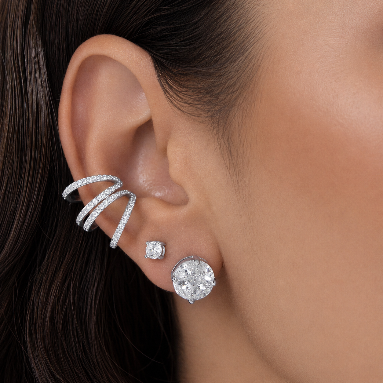 Conjunto Illusion zircônias brancas ródio branco