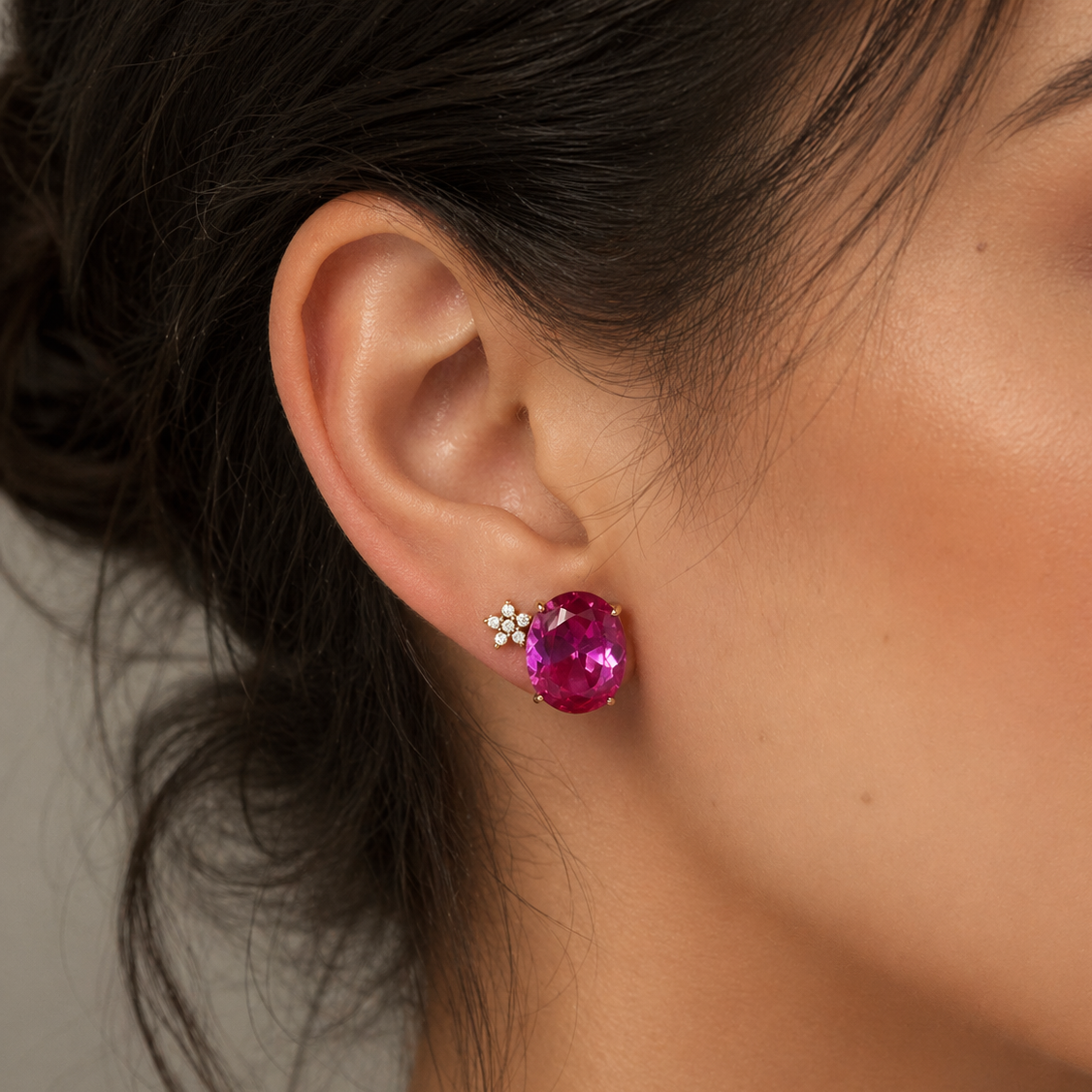 Conjunto Lorena oval zircônia turmalina pink prata 925