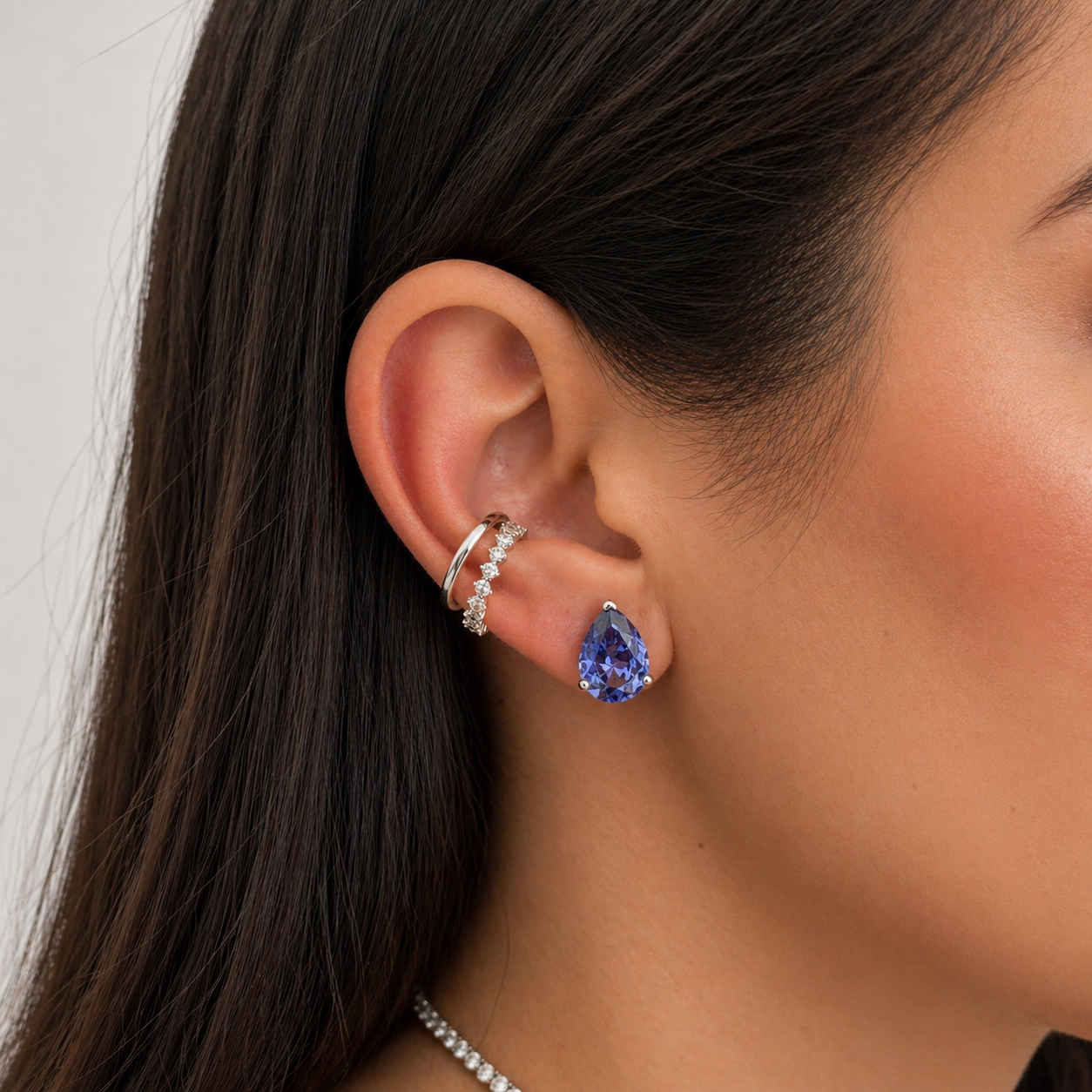 Conjunto Luma gota zircônia tanzanita prata 925
