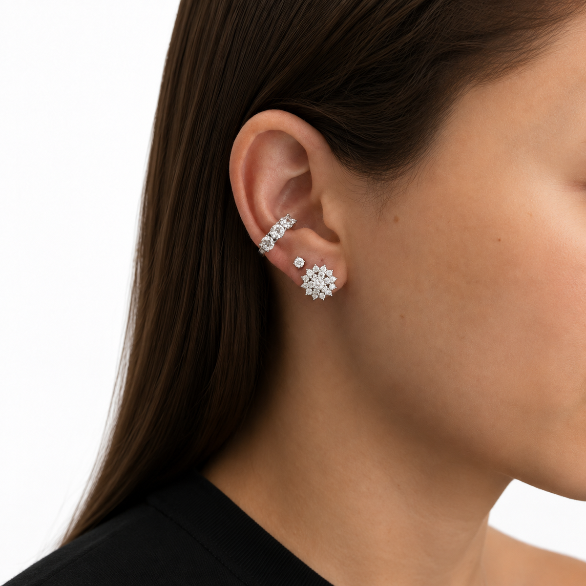 Brinco Micaela cravejado Moissanite prata 925