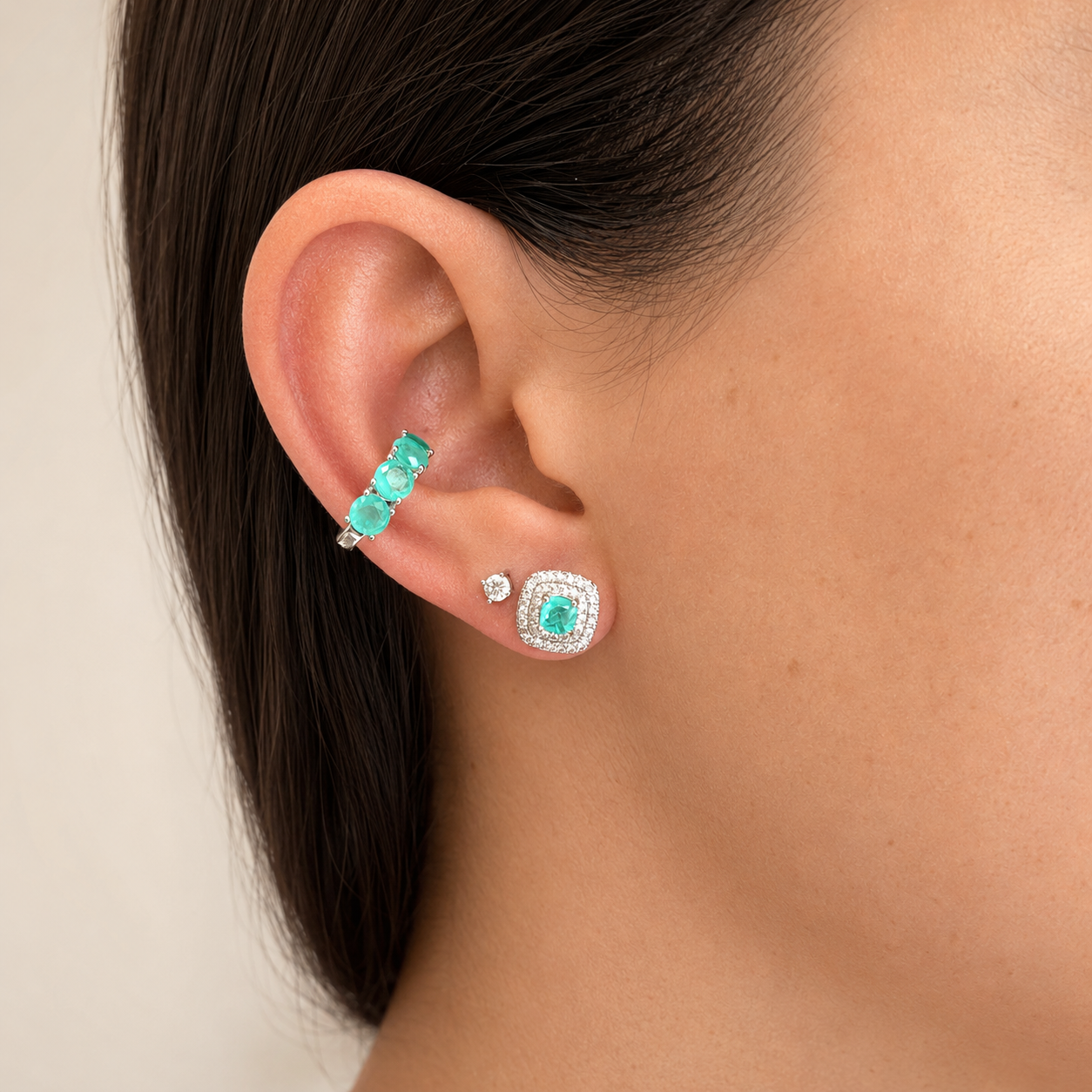 Piercing fake Paola esmeralda colombiana fusion ródio branco