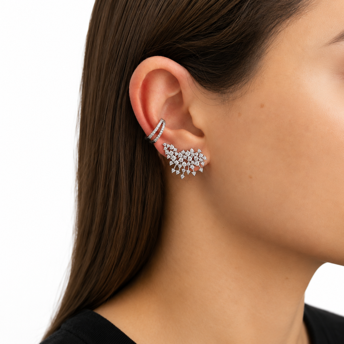 Brinco ear cuff Explosion zircônias brancas ródio branco