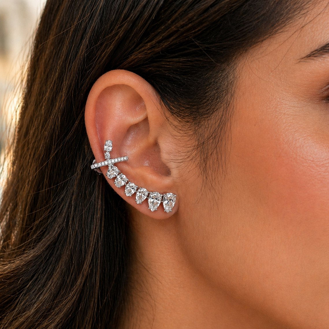 Brinco ear cuff Olivia zircônias brancas prata 925 - foto 2