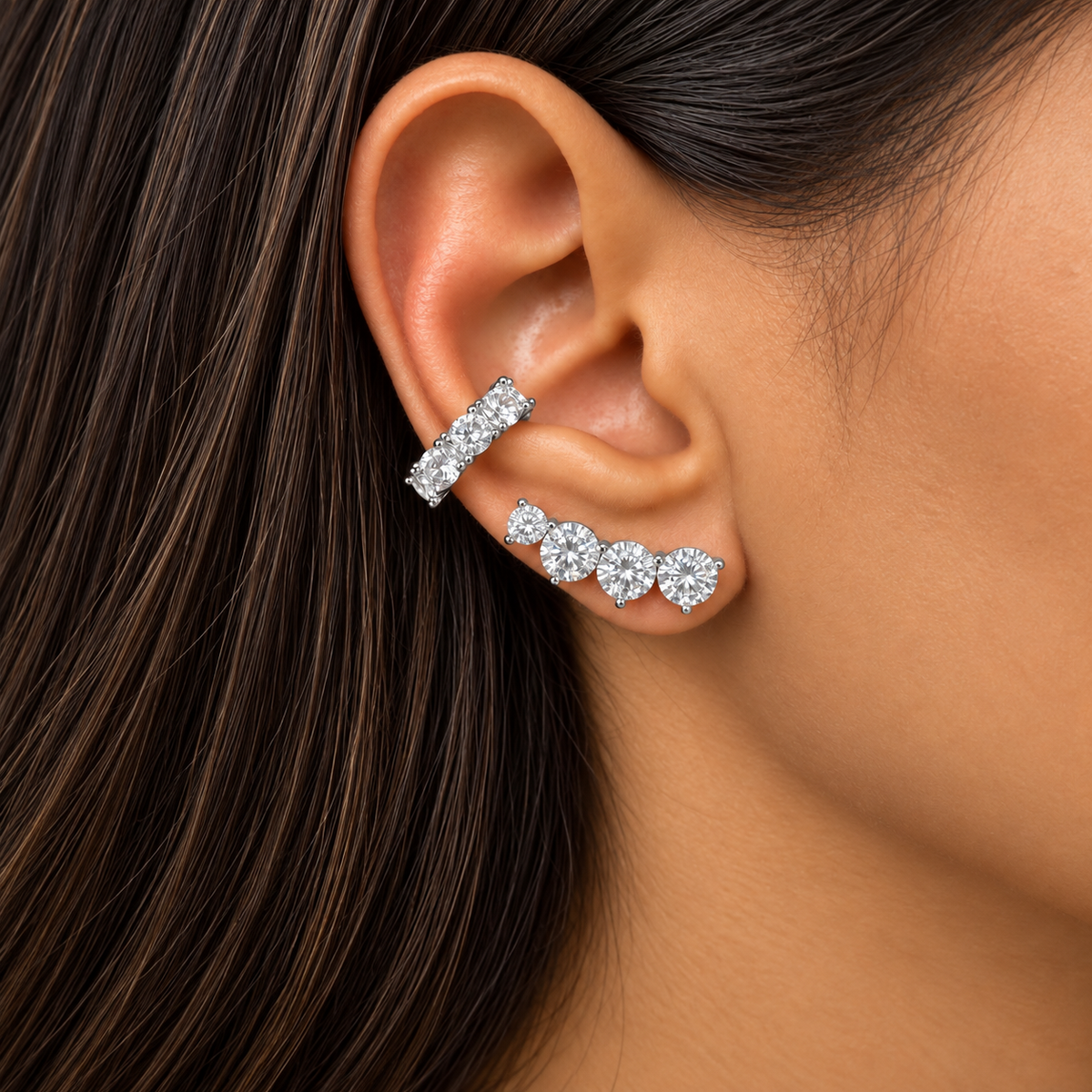 Brinco ear cuff Rise zircônias brancas ródio branco - foto 2
