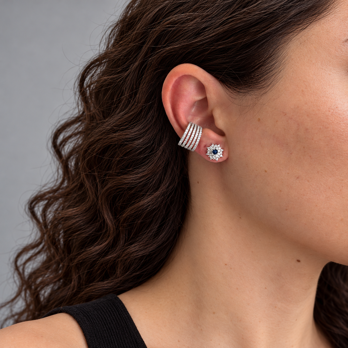 Piercing fake Piper cinco fileiras zircônias brancas ródio branco